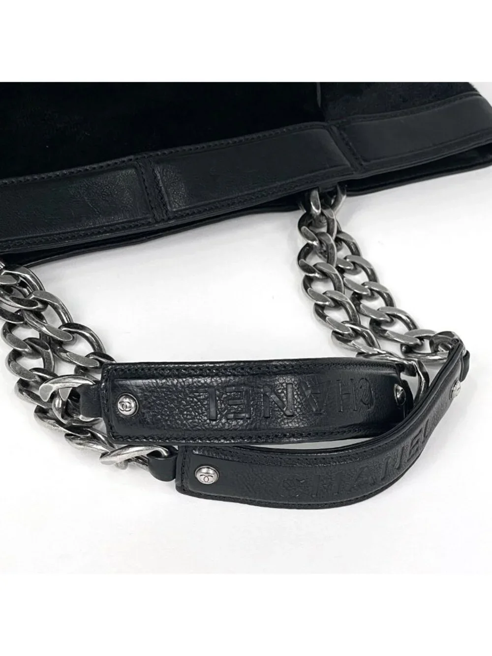 Chanel CC Logo Chain Tote Calf Hair Black